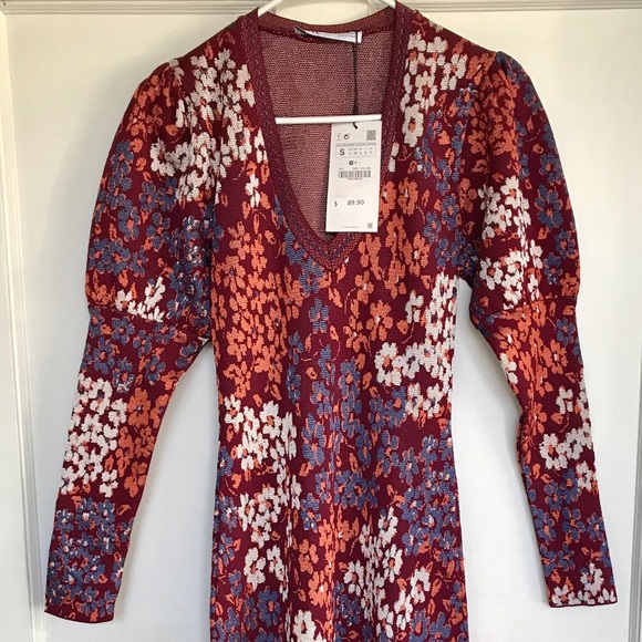 ZARA, FLORAL JACQUARD KNIT DRESS, sz S, NWT - Picture 2 of 14